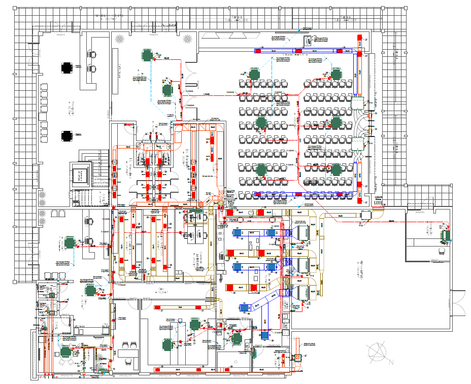 Planta de climatização em setor industrial